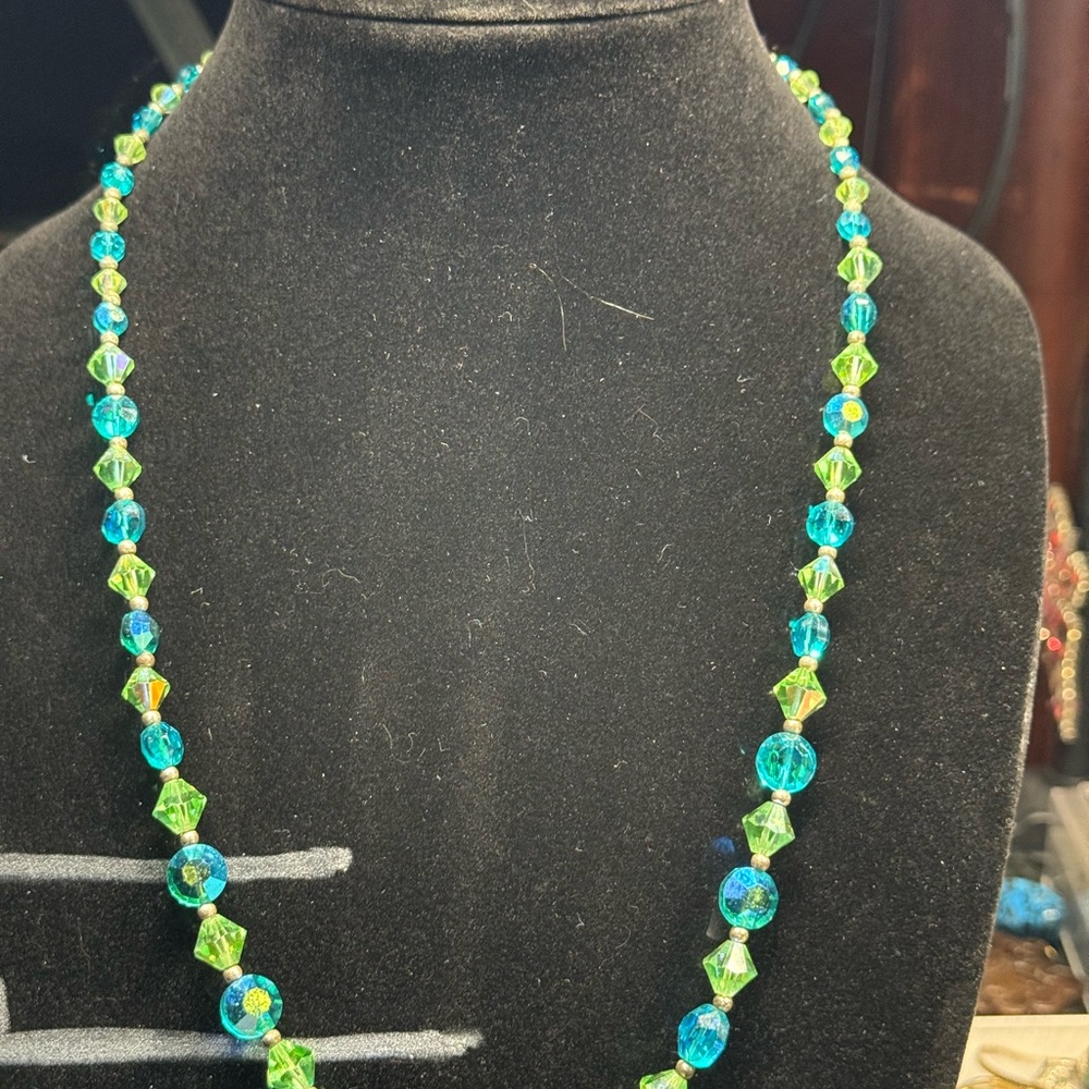 Teal and green beautiful crystal cut necklace and earrings